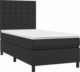 vidaXL Vidaxl - Cama Box Spring Colch&oacute;n Y Led Cuero Sint&eacute;tico Negro 100x200 Cm