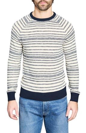 Billy Reid Stripe Crewneck Cotton Sweater in Tinted White/Carbon Blue at Nordstrom, Size Xx-Large