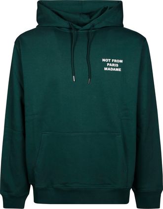 Dr&ocirc;le de Monsieur Deep Green Bold Slogan Relaxed-Fit Hoodie
