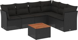 vidaXL Vidaxl - Set De Comedor De Jard&iacute;n 7 Pzas Y Cojines Rat&aacute;n Sint&eacute;tico Negro