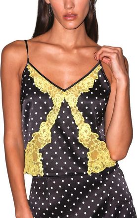 Fleur du Mal Juliet Lace Silk Cami in Small Black Dot at Nordstrom, Size X-Small