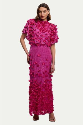 Karen Millen Crystal Applique Angel Sleeve Maxi Dress in Hot Pink at Nordstrom, Size 10