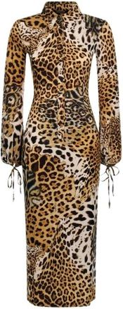 Roberto Cavalli Luipaardprint Midi Jurk - Dames - Casual kleedjes - Veelkleurig - 3XL - Kleedjes
