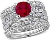 Delmar Lab Created White Sapphire & Lab Created Ruby Ring Stack Set in Red at Nordstrom Rack, Size 7