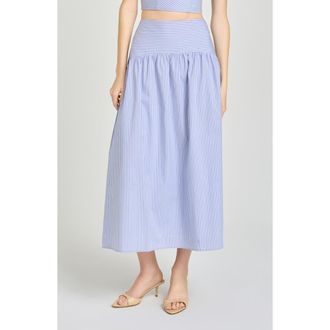 Wayf x Hannah Lovey Porter Georgia Directional Stripe Cotton Blend Midi Skirt (Nordstrom Exclusive) in Blue at Nordstrom, Size X-Large