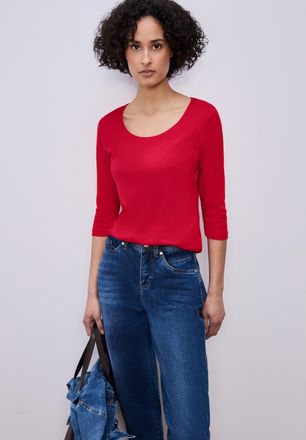 Street One 3/4-Arm-Shirt STREET ONE Style Pania, Damen, Gr. 34, salsa rot, Jersey, Obermaterial: 50% Baumwolle, 50% Modal. Futter: 100% Baumwolle, unifarben, nor