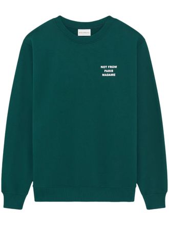 Dr&ocirc;le de Monsieur Deep Green Crew Neck Sweatshirt with Graphic Slogans