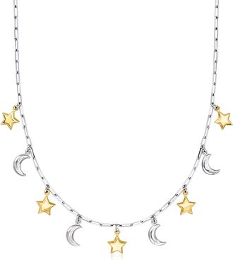 Ross-Simons Sterling Silver and 18kt Gold Over Sterling Celestial Paper Clip Link Necklace