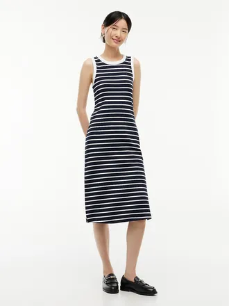 Tommy Hilfiger Womens Striped Rib-Knit Tank Dress - Navy Blue - XXL