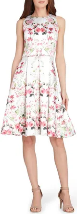 Elie Tahari Micado Floral Print Fit & Flare Dress in Ivory/fuchsia/green at Nordstrom, Size 4