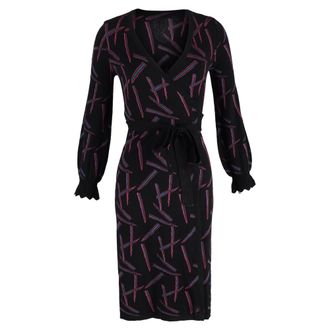 Diane Von F&uuml;rstenberg Diane Von Furstenberg Printed Wrap Dress in Black and Pink Wool