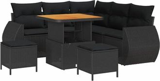 vidaXL Conjunto De Sof&aacute; De Jard&iacute;n 8 Pcs Negro Rat&aacute;n Sint&eacute;tico Vidaxl