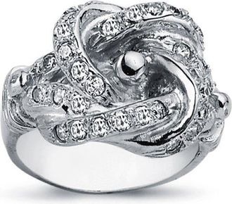 Jewelco London Rhodium Plated Silver Round CZ Celtic Knot Love Ring 18mm - ARN085