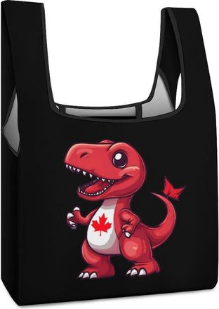 Generic Red Dinosaur Canada Flag Shopping Bag Reusable Grocery Tote Bag Foldable Handbag for Travel Picnic