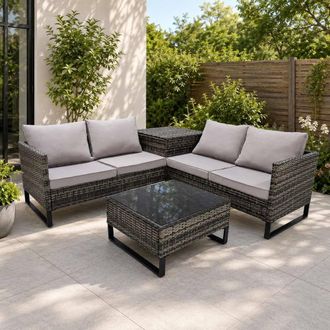 Alivio 4-Piece Grey Garden Sofa Set with Integrated Storage & Coffee Table | Size: 130 cm x 60 cm