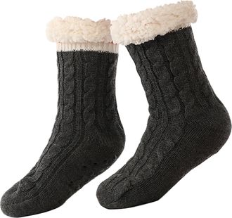 Generic Cashmere Slipper House Socks Women Slippers | Ladies Soft Socks Fuzzy Winter Home Socks | Stylish Indoor Floor Socks, Non-Slip Slippers, Cal, dark gre