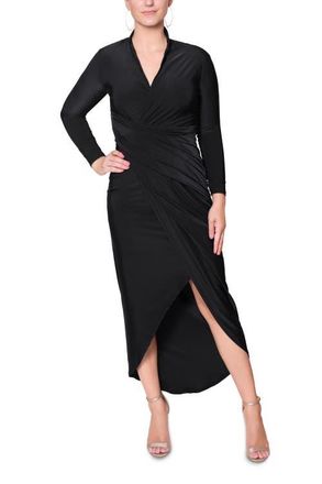 Rachel Roy Bret Wrap Front Midi Dress in Black at Nordstrom, Size Large