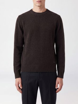 Brooksfield Maglia girocollo da uomo in pura lana con bordi a costine