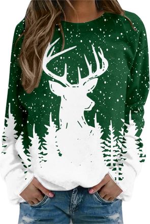 Generic travel essentials women ladies zip up hoodies Christmas Jumpers for Women Fashion Wine Glasses Snowflake Print Long Sleeve Pullover Tops Casual Crewne