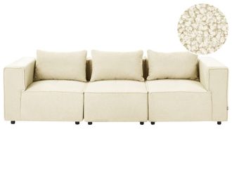 Beliani Sof&aacute; modular 3 plazas boucl&eacute; blanco crema