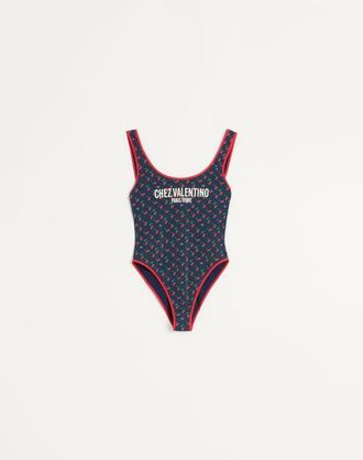 Valentino Lycra Swimsuit With Cherryfic Print Woman NAVY/CHERRY RED XL