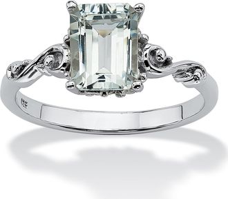 Palm Beach Jewelry 1.40 TCW Emerald-Cut Genuine Aquamarine Platinum-plated Sterling Silver Ring