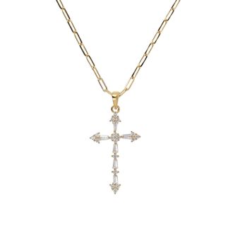Autentica Cross Pendant With Paperclip Link Chain Necklace