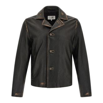 Maison Margiela Leather Jackets, male, Black, Size: XS Antiqued Leather Jacket