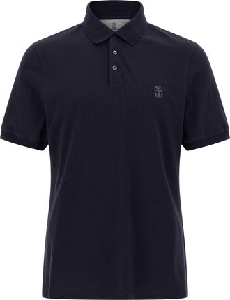 Brunello Cucinelli Piqué Shirt Polo Blu-Uomo