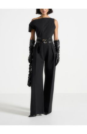 Mani&egrave;re De Voir Valerie Tailored Off Shoulder Jumpsuit With Belt in Black at Nordstrom, Size 16