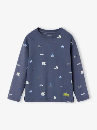Vertbaudet Jungen Langarm-Shirt mit Allover-Print mittelblau