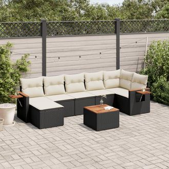 vidaXL Set De Sof&aacute;s De Jard&iacute;n 8 Piezas Y Cojines Rat&aacute;n Sint&eacute;tico Negro Vidaxl