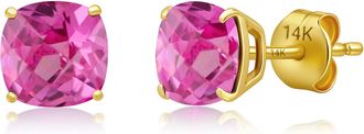 MAX + STONE 14k Yellow or White Gold 6MM Cushion Cut Gemstone Solitaire Gemstone Studs