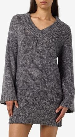 Noisy May Ginna V-Neck Long Sleeve Sweater Dress in Medium Grey Melange at Nordstrom Rack, Size X-Small