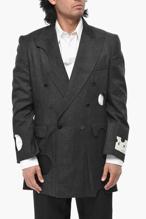 Off-white TAILORING Blazer Doppiopetto METEOR in Lana Twill con Cut-out Off-White
