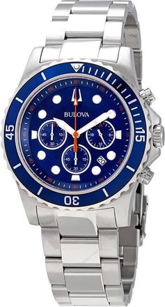 Bulova Chronograph Quartz Blue Dial Stainless Steel Mens Watch 98B325