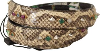 Dolce & Gabbana Womens Beige Exotic Leather Crystals Reversible Shoulder Strap Python Bag