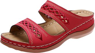 Generic IWIHMIV Womens Orthopedic Sandals Wedge Sandals for Women Comfortable Summer Platform Sandals Slip on Walking Beach Wedges Shoes, Red, 6.5 US