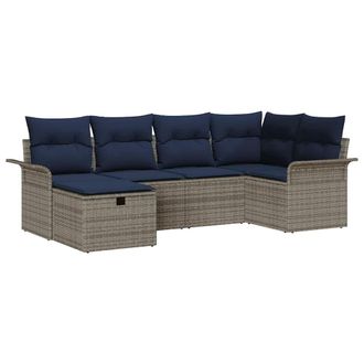 vidaXL Conjunto De Sof&aacute; De Jard&iacute;n 6 Pcs Gris Y Marino Rat&aacute;n Sint&eacute;tico Vidaxl