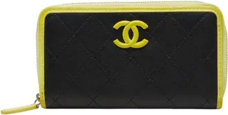 Chanel Black Yellow Leather Long Wallet (Bi-Fold) (Pre-Owned)