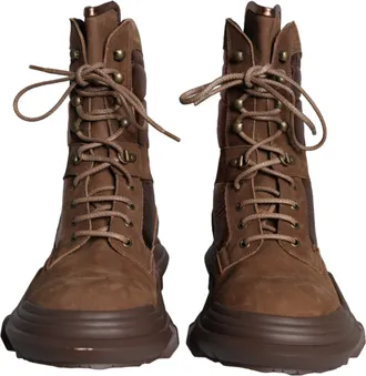 Dolce & Gabbana Brown Suede Leather Military Combat Men Boots Mens Shoes (Pre-Owned)