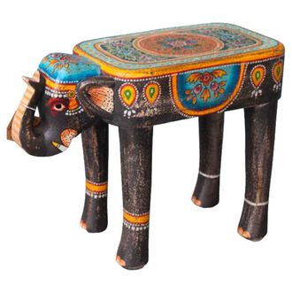 Wanderlust Deco Taburete de madera elefante multicolor pintado a mano 56x21x40cm