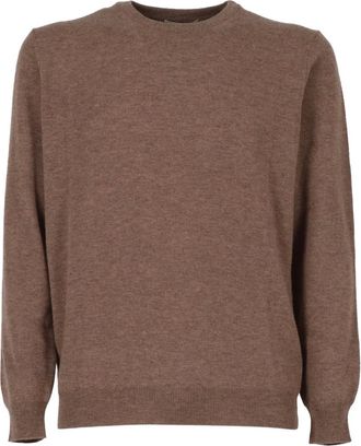 KANGRA Round-neck Knitwear, male, Brown, Size: XL Girocollo Basico Rasato Calato c/Toppe Alcantara