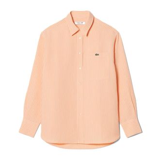Lacoste Dames, Overhemden, Oranje, Maat: S Linnen