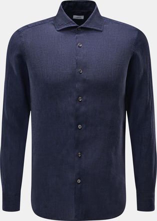 Braun Hamburg Men - Linen shirt shark collar navy