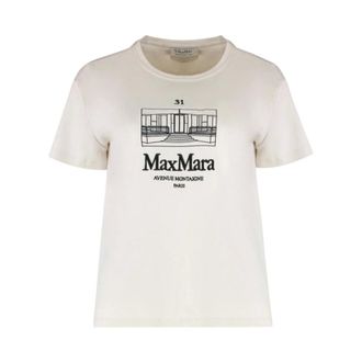 Max Mara Tops, Dames, Wit, XS, Katoen, Katoenen T-shirt met ronde hals