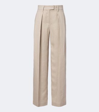 Brunello Cucinelli Monili pleated linen wide-leg pants