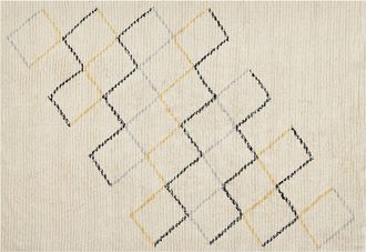 Beliani Alfombra De Algod&oacute;n Beige Claro Negro Amarillo 140 X 200 Cm A Mano Geom&eacute;trico Tezpur