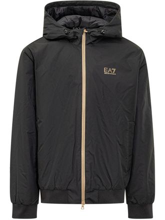 Emporio Armani logo-print zip-up jacket - men - Polyamide/Recycled Polyamide/Polyester - M - Black