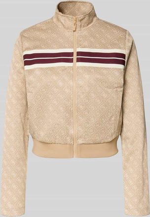 Guess Regular Fit Sweatjacke mit Allover-Logo-Print Modell Jacquard in Camel, Gr&ouml;&szlig;e XL